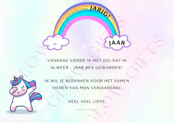 Bedankt kaartjes Verjaardag - Unicorn