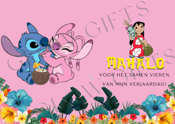 Bedankt kaartjes Verjaardag - Lilo&Stitch roze